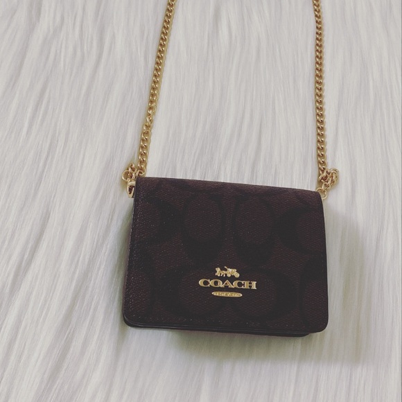 New💃Coach Mini Wallet On A Chain Signature Canvas - Picture 6 of 7